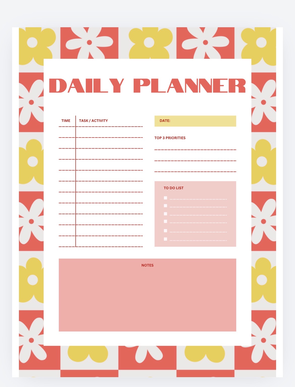 Daily planner Note pad total of 31 pages